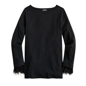 J.Crew Womens‎ Black Long Sleeve Top Feather Cuff Party Elegant  M